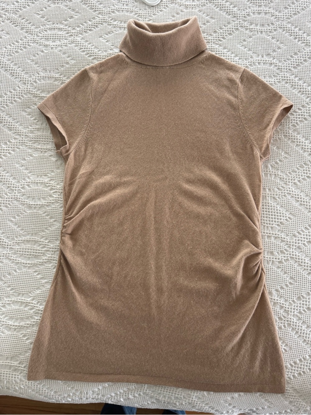 Ann Taylor Cashmere Short-Sleeve Turtleneck Sweater - Tan - Picture 4 of 6